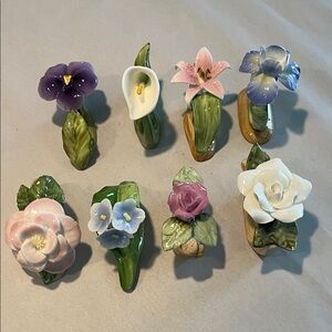 RPA PIA 8 vintage bone china floral napkin rings hand painted ‘86 ‘91 pastel